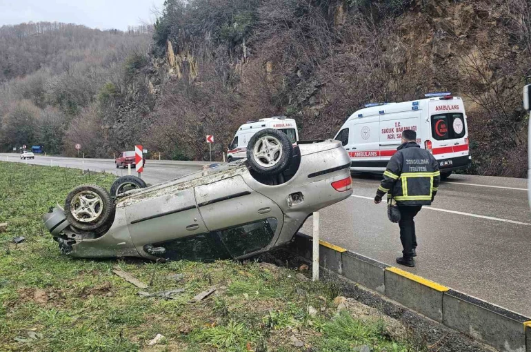 Zonguldak’ta takla atan otomobildeki 3 kişi yaralandı 